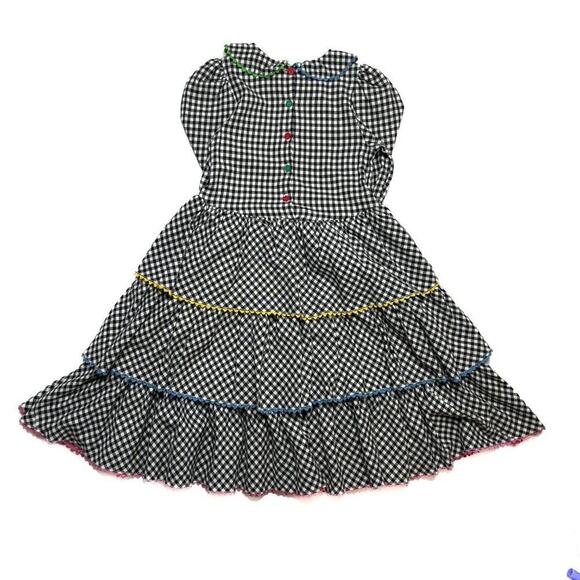Mousefeathers Vintage Ruffled Tiered Checkered Midi Dress Juniors 8 Cottagecore - Picture 8 of 13